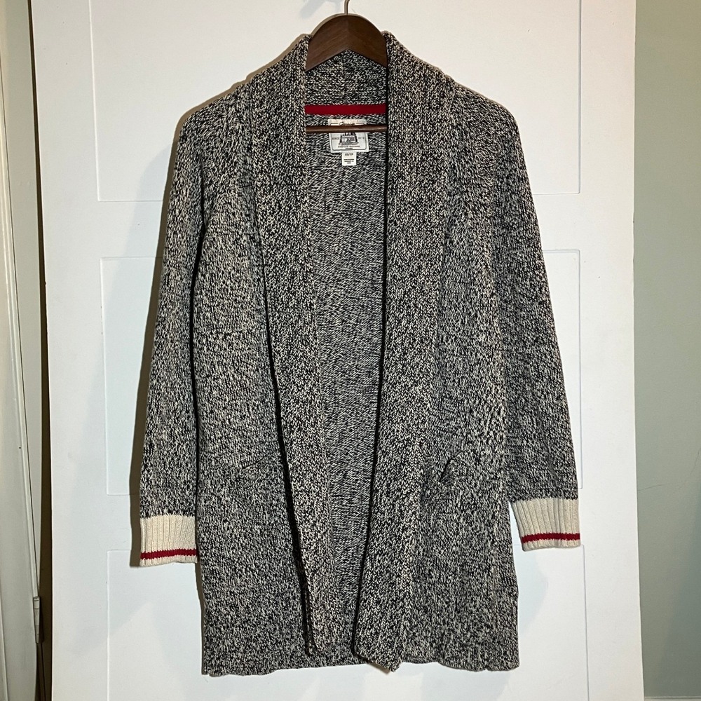 Roots Cabin Cardigan Sweater Women's XS Gray Black‎ Shawl Knit Outdoors Granola
